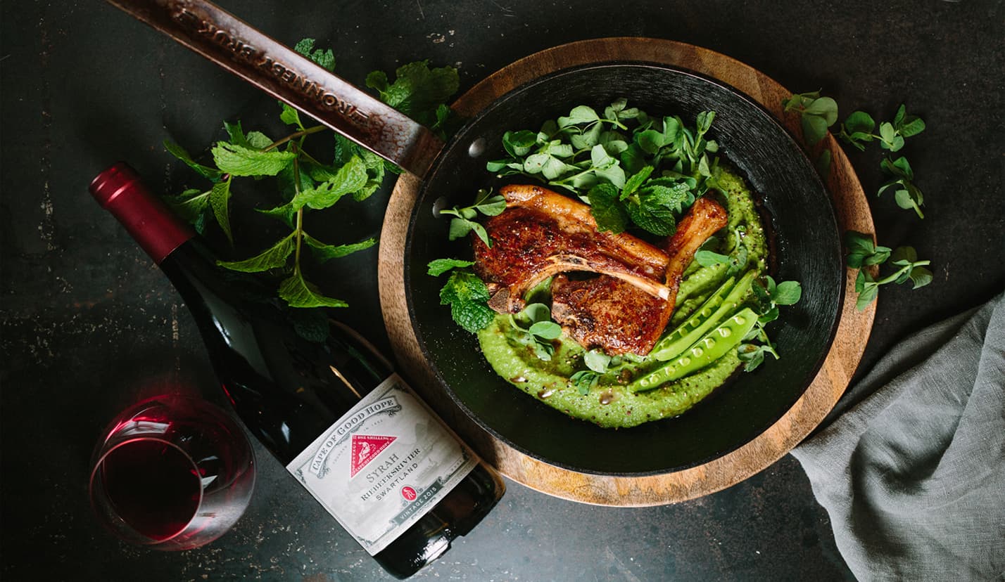 Brown butter lamb chops with minted pea purée with Brown butter lamb chops with minted pea purée with
