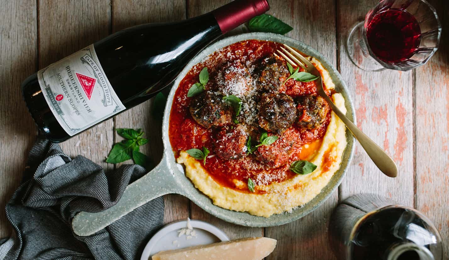 Beef & aubergine meatballs with polenta and parmesan Beef & aubergine meatballs with polenta and parmesan